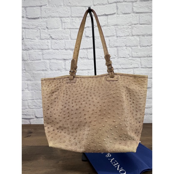 Dooney & Bourke Ostrich Embossed Leather Tote Tan Shoulder Bag Classic Preppy - Picture 4 of 16
